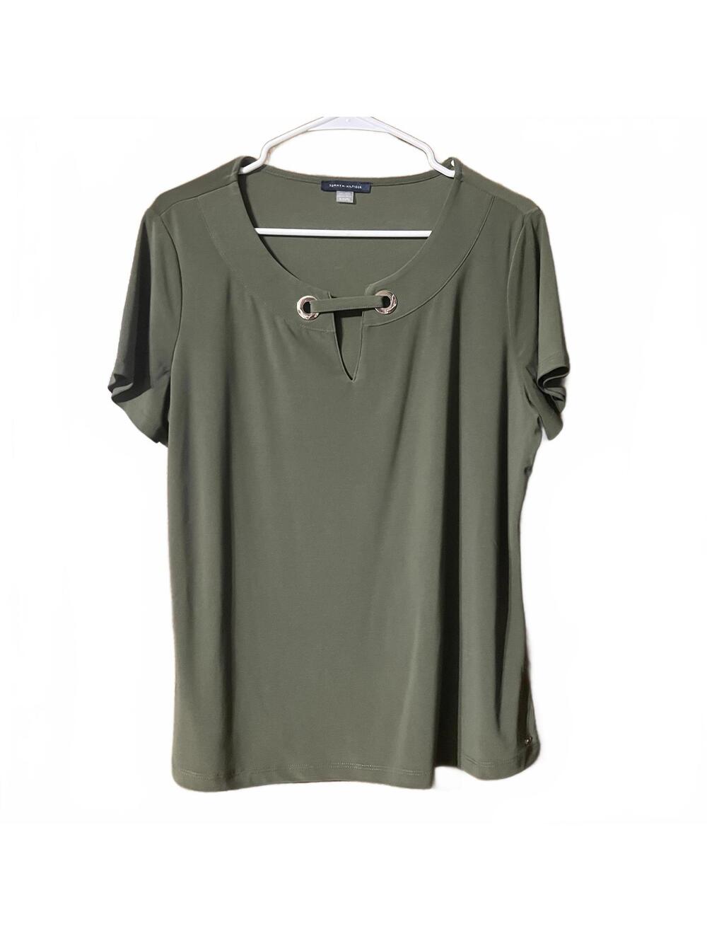 Tommy Hilfiger Olive Green Short Sleeve with Decorative Neck XL
